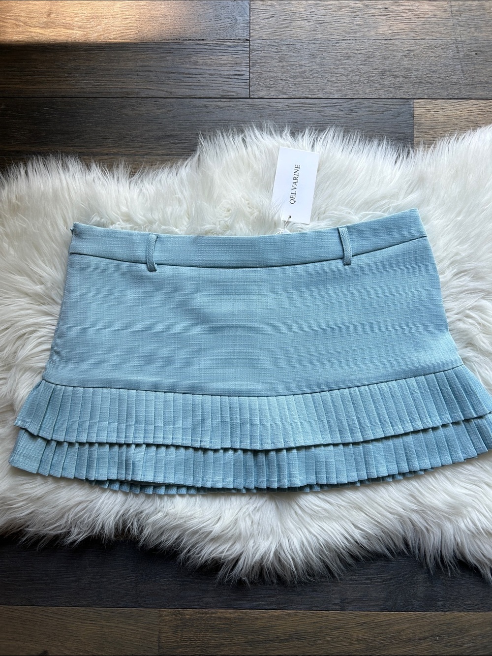 Light Blue Pleated Hem Mini Skirt